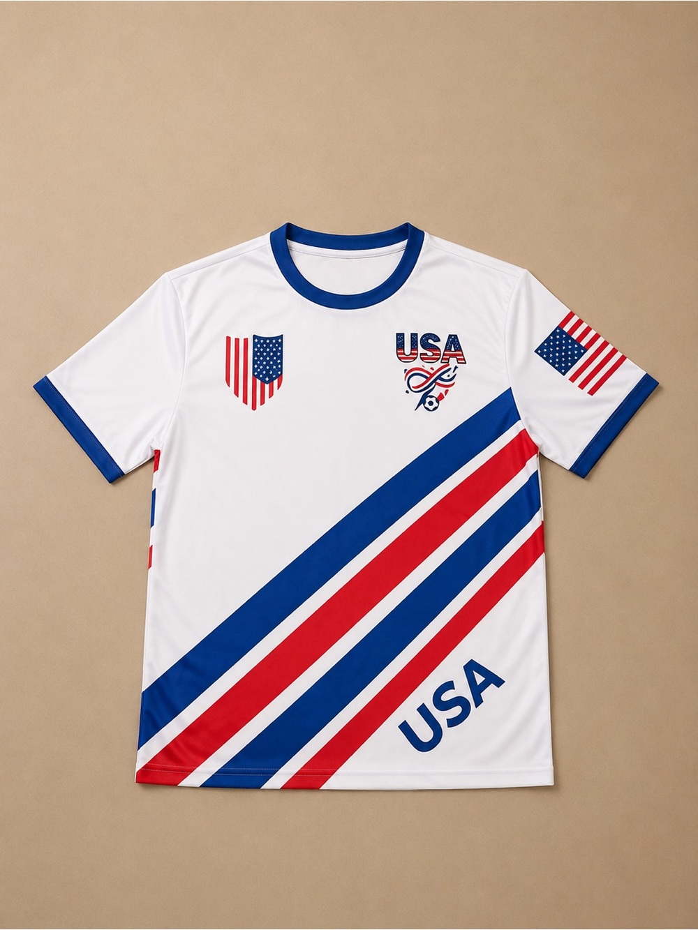 USA Flag Graphic Tee - White, Red & Blue